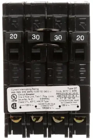 Clearance Siemens Q22030CT Circuit Breaker, Triplex, 20 to 30 A, 3 -Pole, 120/240 V, Plug Mounting