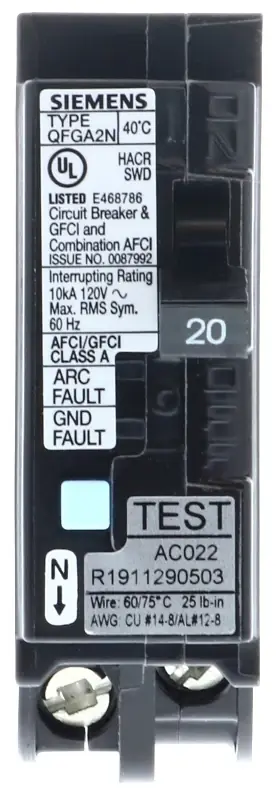Big Sale Siemens Q120DFN Circuit Breaker, AFCI, GFCI, Low Voltage, 20 A, 1 -Pole, 120 V, Plug Mounting