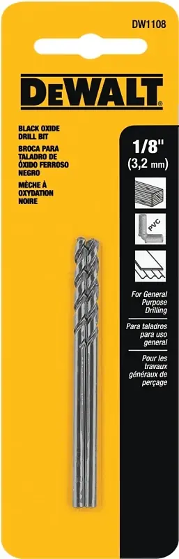 DEWALT DW1108 Jobber Drill Bit, 1/8 in Dia, 2-3/4 in OAL, Parabolic Flute, 1/8 in Dia Shank, Round Shank, Pack of 5 Best Choice