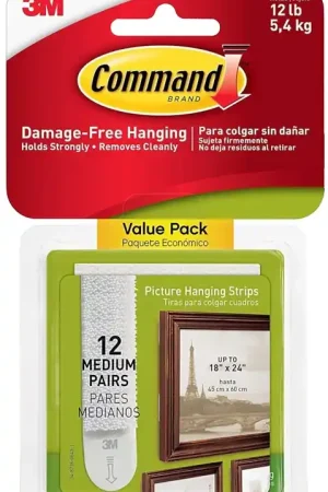 Best Seller Command 17204-12ES Medium Picture Hanging Strip, 3/4 in W, 2-3/4 in L, Foam Backing, White, 3 lb, Pack of 6