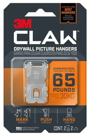 3M CLAW 3PH65M-2ES Picture Hanger, 65 lb, Steel, 1/8 in Projection, Wall Mounting Buy Today