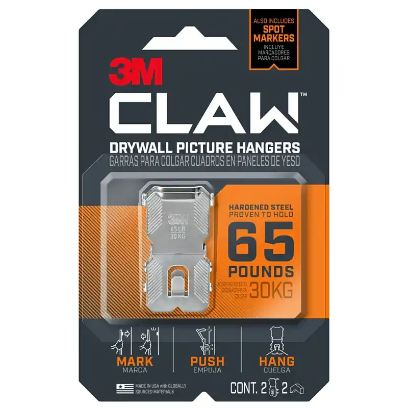 3M CLAW 3PH65M-2ES Picture Hanger, 65 lb, Steel, 1/8 in Projection, Wall Mounting Buy Today