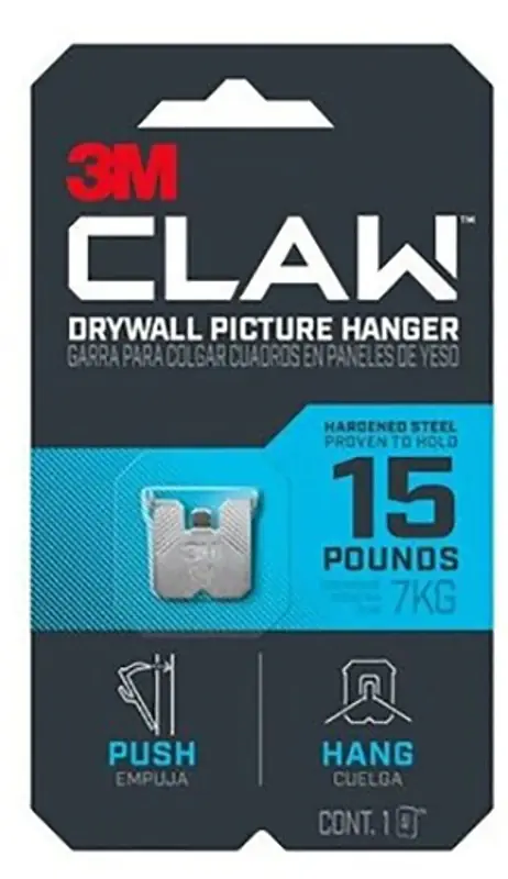 3M CLAW 3PH15-1ES-ALT Drywall Picture Hanger, 15 lb, Steel, 1/8 in Projection, Hanging, Wall Mounting Price Drop