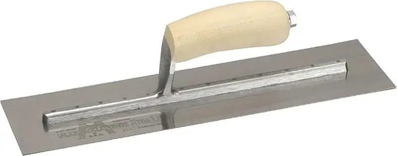 Authentic Marshalltown MXS56 Finishing Trowel, 12 in L Blade, 3 in W Blade, Spring Steel Blade, Curved Handle, Wood Handle