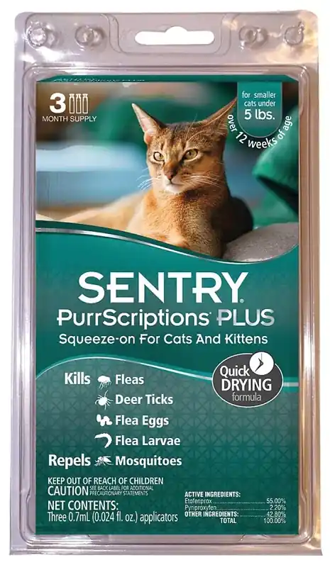 Mega Sale Sentry PurrScriptions Plus 01980 Flea and Tick Squeeze-On, Liquid, Mild Acetate, 3 Count