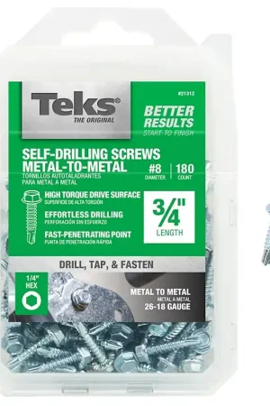 Teks 21312 Screw, #8 Thread, 3/4 in L, Coarse Thread, Hex Drive, Self-Drilling, Self-Tapping Point, Steel, Zinc, 180 PK Big Sale