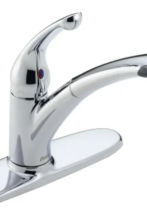 Delta Signature 470-PROMO-DST Kitchen Faucet, 1.8 gpm, 1-Handle, Ceramic, Chrome Plated, Deck, Lever Handle Fan Favorite