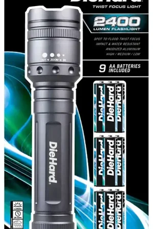 DieHard 41-6124 Twist Flashlight, AA Battery, Alkaline Battery, LED Lamp, 2400 Lumens, Flood Beam, 300 m Beam Distance Bargain