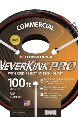 Authentic Apex Neverkink Pro Commercial 8845-100 Water Hose, 5/8 in, 100 ft L, Brass Threaded Coupling