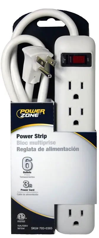 PowerZone OR801124 Power Outlet Strip, Straight Plug, 6-Socket, 15 A, 125 V Professional Grade