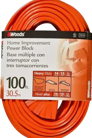 Woods 0827 Extension Cord, 14 AWG Cable, 100 ft L, 13 A, 125 V, Orange Best Seller