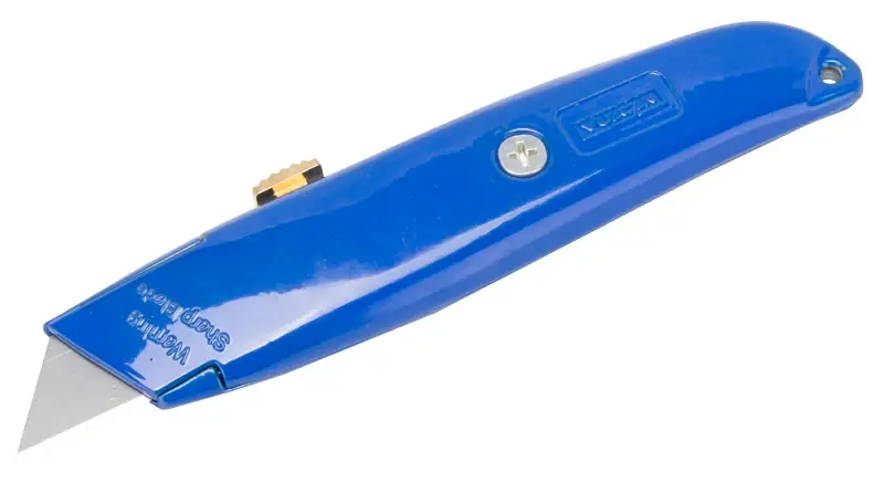 Weekend Sale Vulcan JL54217 Utility Knife, 2-7/8 in L Blade, 1-1/4 in W Blade, Aluminum Handle, Blue Handle