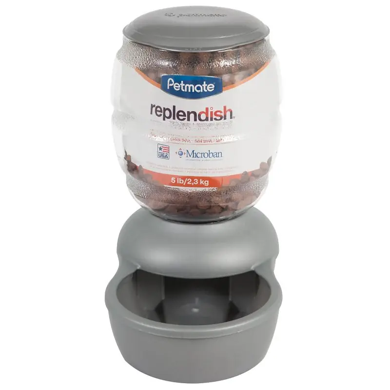 Petmate Replendish 24491 Gravity Feeder with Microban, S, 5 lb Volume, PET, Pearl Gray Limited Time