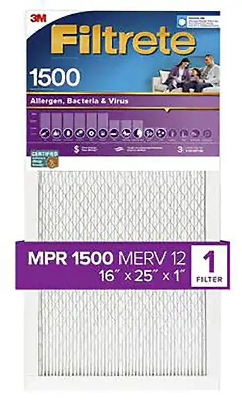 Filtrete 2001-4-HR Furnace Air Filter, 25 in L, 16 in W, 1-Pleat, 12 MERV, 12 MPR, Pack of 4 Crafted