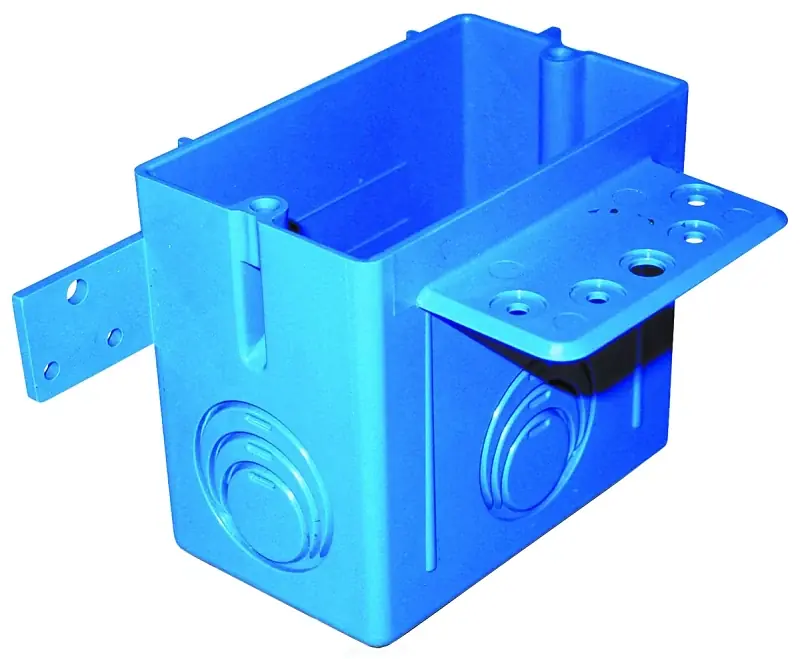 Carlon A122 Outlet Box, 1 -Gang, 4 -Knockout, PVC, Blue, Bracket Mounting Clearance