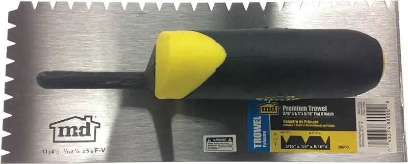 Best Price M-D 30000 Tile Installation Trowel, 11 in L, 4-1/2 in W, Flat V Notch, Comfort-Grip Handle