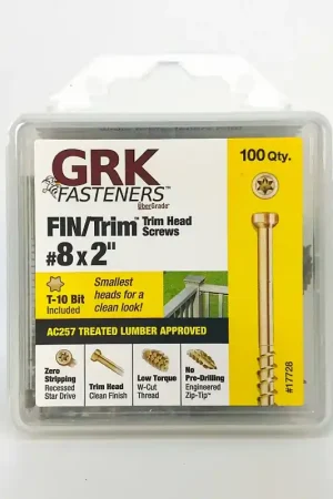 Affordable GRK Fasteners FIN/Trim 119728 Finishing Screw, #8 Thread, 2 in L, Trim Head, Star Drive, Zip-Tip Point, Steel, Climatek