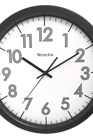 Affordable Westclox 32067 Clock, 14 in Dia, Round, Black Frame, Plastic Clock Face, Analog, Glass Lens