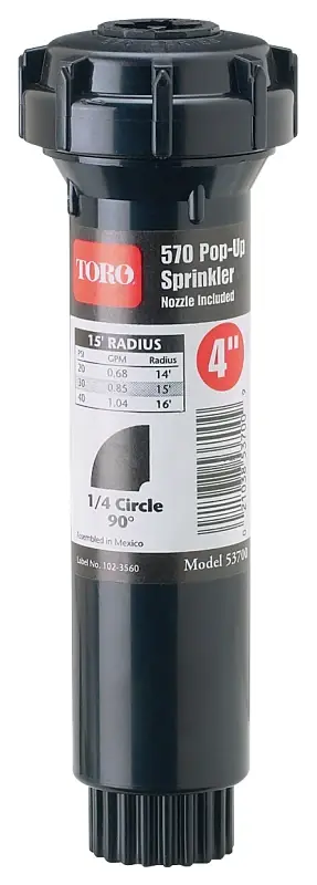 Factory Price Toro 53711 Spray Sprinkler, Black, Part-Circle, 1/2 in Connection, 5 to 15 ft, 20 to 50 psi Pressure