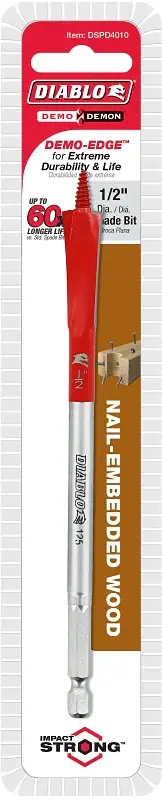 Diablo Demo Demon DSPD4010 Spade Bit, 1/2 in Dia, 6 in OAL, 1/4 in Dia Shank, Hex Shank Reduced Price