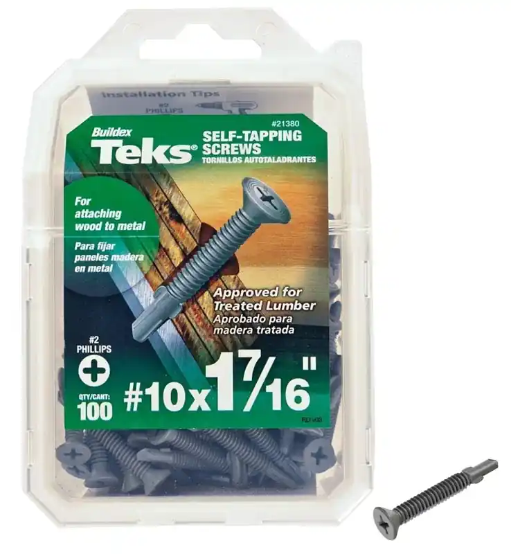 Exclusive Offer Teks 21380 Screw, #10 Thread, 1-7/16 in L, Coarse Thread, Flat Head, Phillips Drive, Self-Drilling, Self-Tapping Point