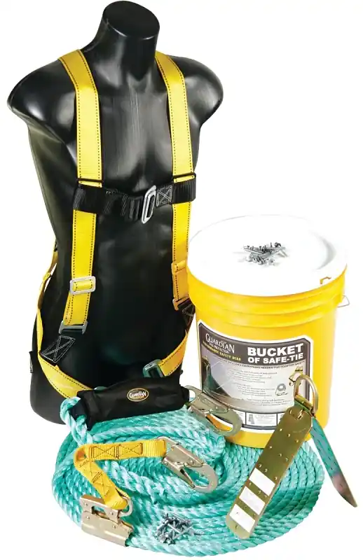 Professional Grade Qualcraft 00830 Roofer's Bucket Kit, Includes: 25 ft VLA Shock Pack Positioning Device with 18 in Extension Lanyard