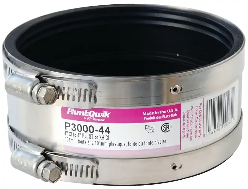 New Arrival Fernco P3000-44 Transition Coupling, 4 in, PVC, SCH 40 Schedule, 4.3 psi Pressure