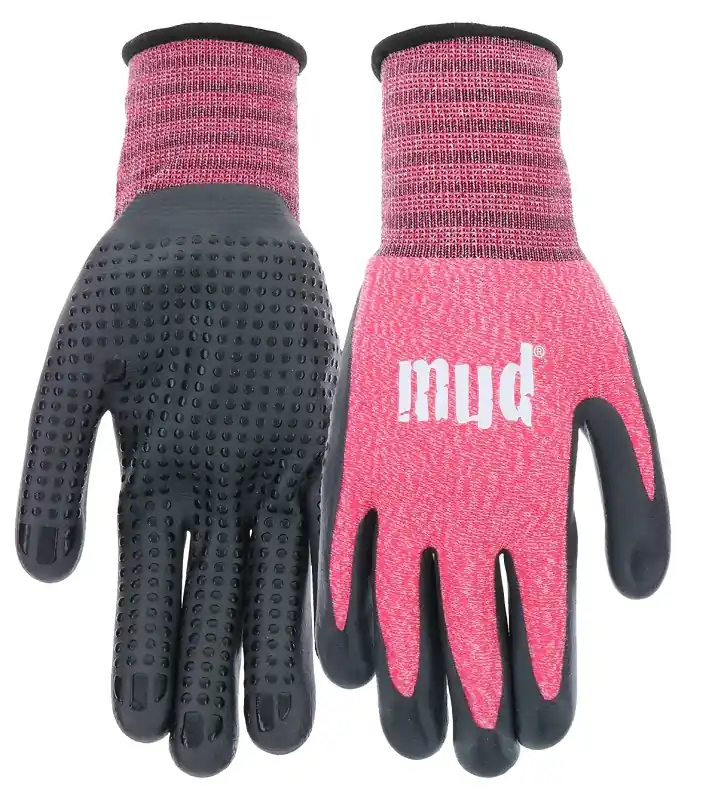 Mud MD31011W-WXS Gloves, Women's, XS, 9 in L, Knit Wrist, Seamless Cuff, Nitrile Coating, Nylon Glove, Pink/Watermelon Direct From Factory