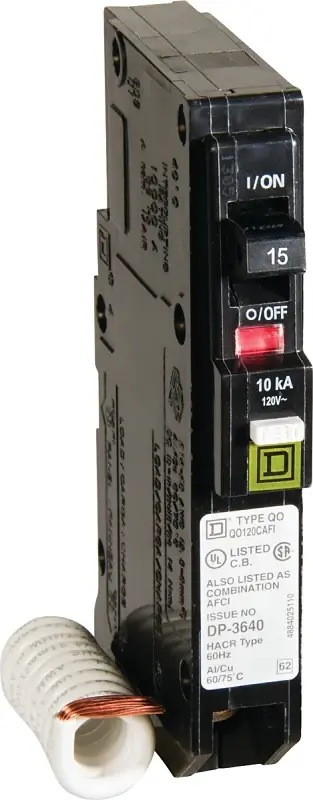 Fast Shipping Square D QO QO115CAFIC Circuit Breaker, AFCI, 15 A, 1 -Pole, 120 V, Fixed Trip, Plug Mounting