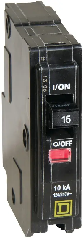 While Supplies Last Square D QO QO115C Circuit Breaker, Mini, 15 A, 1 -Pole, 120/240 VAC, 48 VDC, Plug Mounting