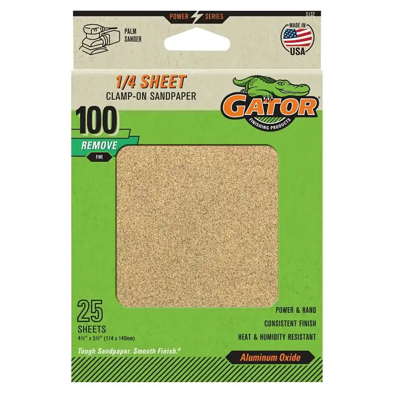 Gator 5132 Sanding Sheet, 5-1/2 in W, 4-1/2 in L, 100 Grit, Medium, Aluminum Oxide Abrasive, Paper Backing In Demand