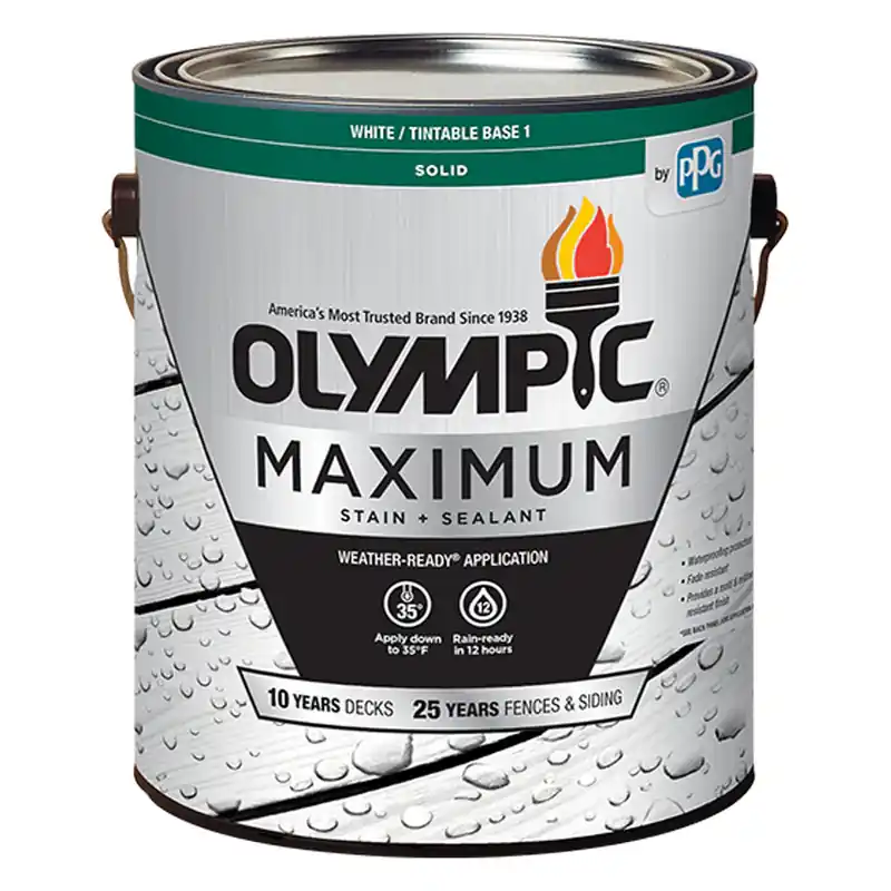 Weekend Sale Olympic Maximum Solid Tintable White Base 1 Acrylic Latex Stain and Sealant 1 gal, Pack of 4
