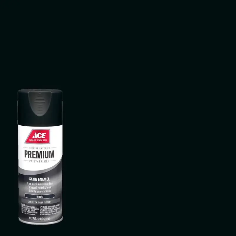 One Day Deal Ace Premium Satin Black Paint + Primer Enamel Spray 12 oz, Pack of 6