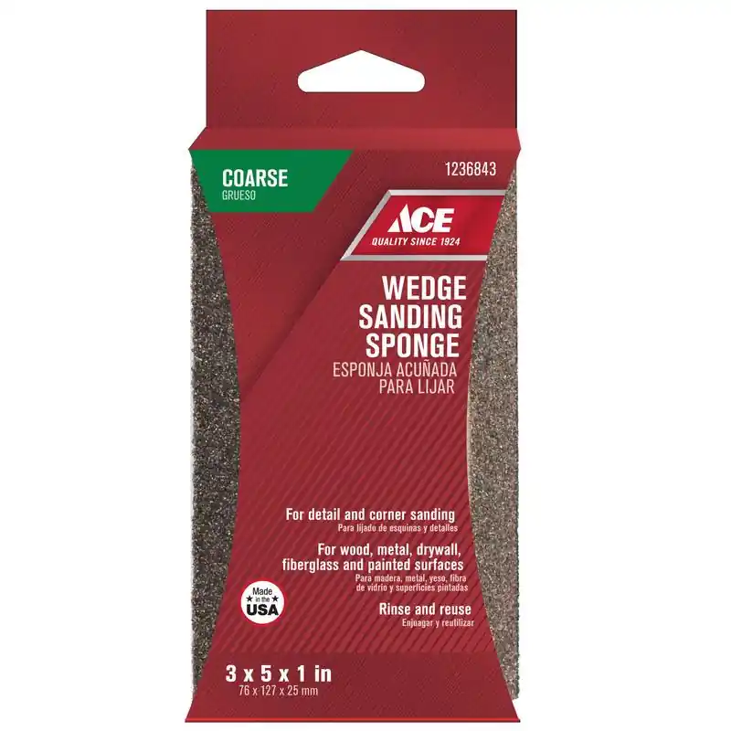 Ace 5 in. L X 3 in. W X 1 in. 60 Grit Coarse Dust Channeling Sanding Sponge High Quality