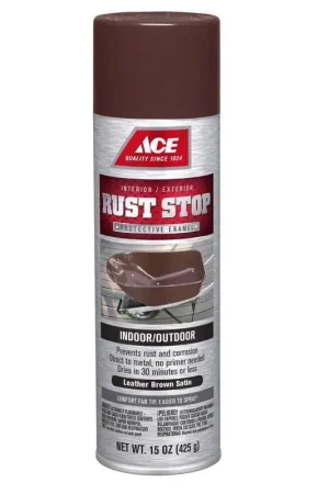Ace Rust Stop Satin Leather Brown Protective Enamel Spray Paint 15 oz, Pack of 6 Best Choice