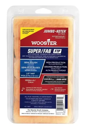 Instant Buy Wooster Super/FAB Fabric 4.5 in. W X 1/2 in. Jumbo Paint Roller Cover 10 pk, Pack of 4