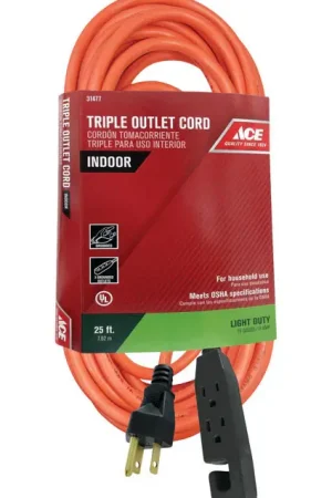 Ace Indoor 25 ft. L Orange Triple Outlet Cord 16/3 SJT Grab Now