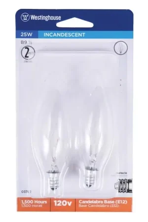 New Release Westinghouse 25 W Torpedo B9.5 Decorative Incandescent Bulb E12 (Candelabra) Warm White 2 pk