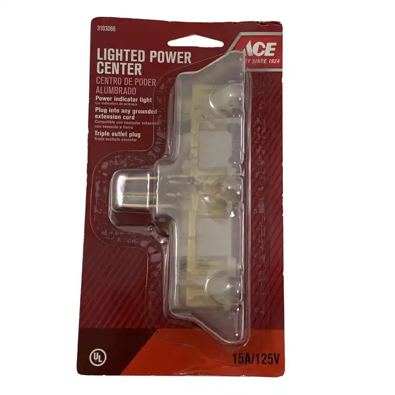 Today Only Ace Grounded 3 outlets Adapter w/Light 1 pk