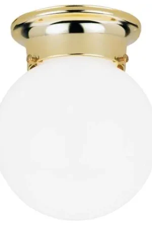 While Supplies Last Westinghouse 7-1/4 in. H X 6 in. W X 6 in. L Polished Brass White Ceiling Light