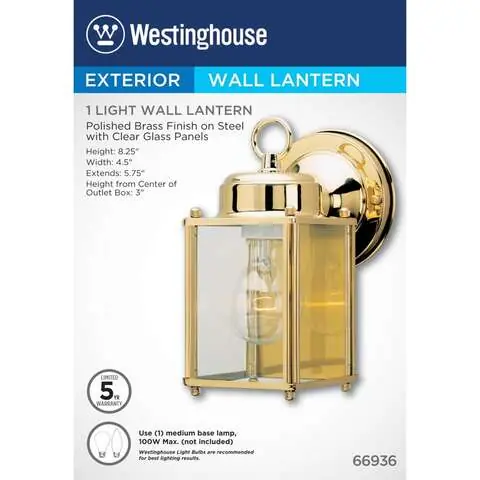 Popular Westinghouse Polished Brass Clear Switch Incandescent Wall Lantern
