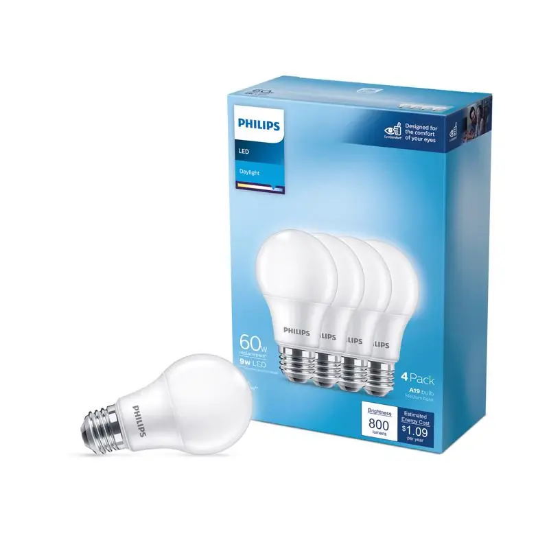 Crafted Philips A19 E26 (Medium) LED Bulb Daylight 60 Watt Equivalence 4 pk