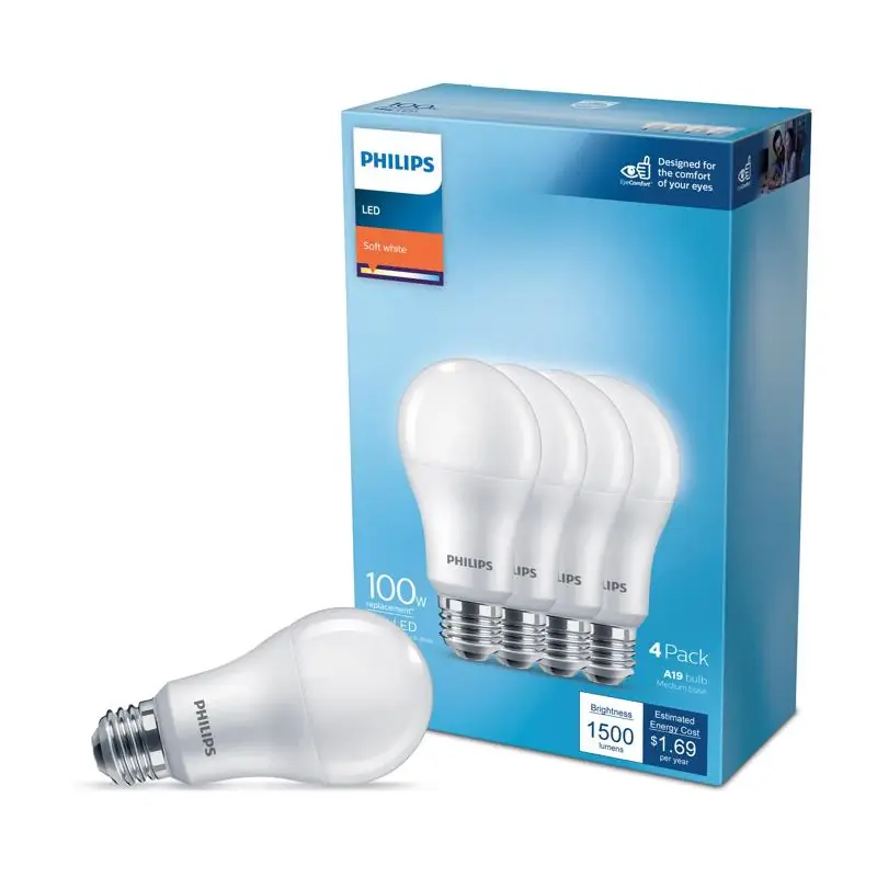 Top Pick Philips A19 E26 (Medium) LED Bulb Soft White 100 Watt Equivalence 4 pk