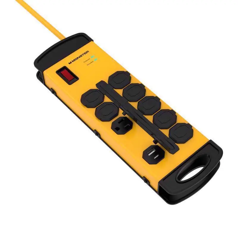 Monster Just Power it Up 15 ft. L 8 outlets Surge Protector w/USB Yellow 1080 J Professional Grade