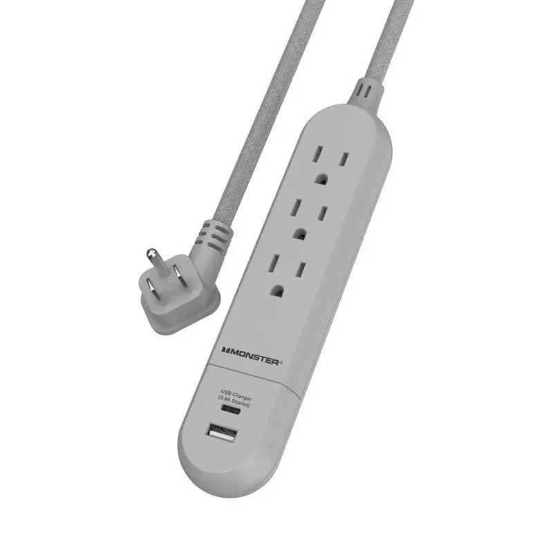Monster Just Power It Up 4 ft. L 3 outlets Power Strip Gray Best Price