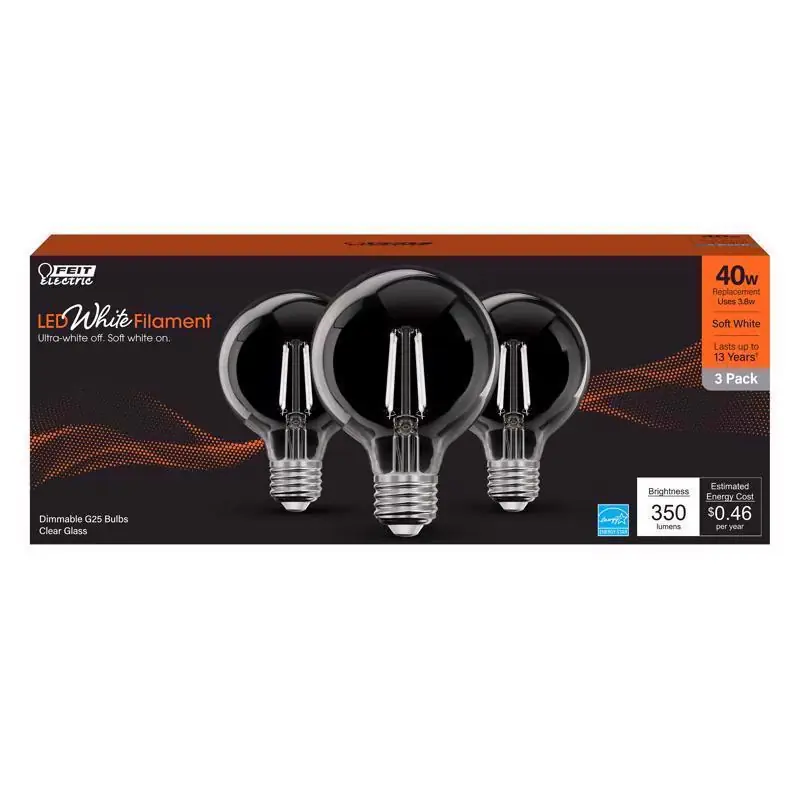 Instant Buy Feit White G25 E26 (Medium) Filament LED Bulb Soft White 40 Watt Equivalence 3 pk