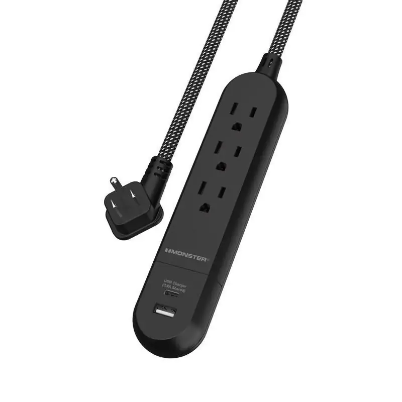 Monster Just Power It Up 4 ft. L 3 outlets Power Strip Black Bargain