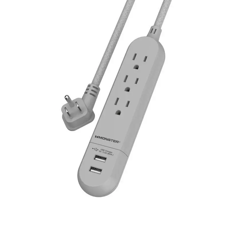 Monster Just Power It Up 4 ft. L 3 outlets Power Strip Gray Premium