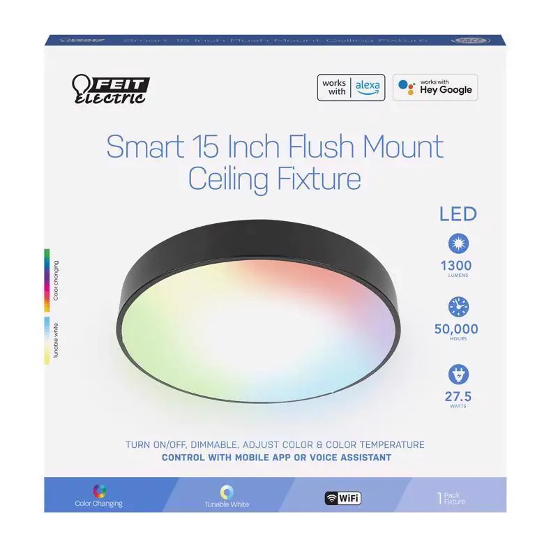 Feit Smart 15 in. H X 15 in. W X 5.5 in. L Matte Black White Smart-Enabled Ceiling Fixture Certified