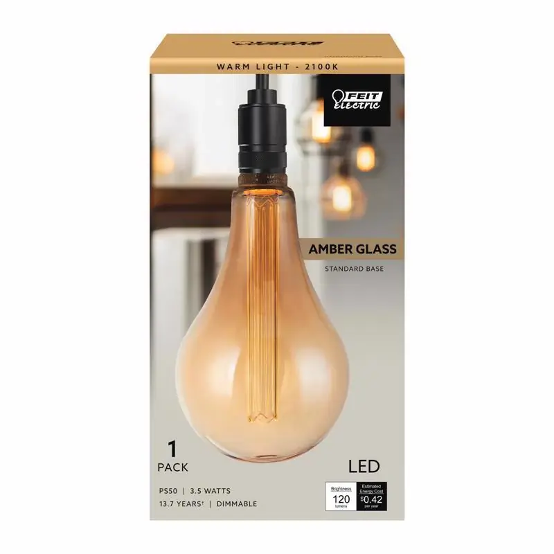 Feit PS50 E26 (Medium) Filament LED Bulb Warm White 60 Watt Equivalence 1 pk Last Chance